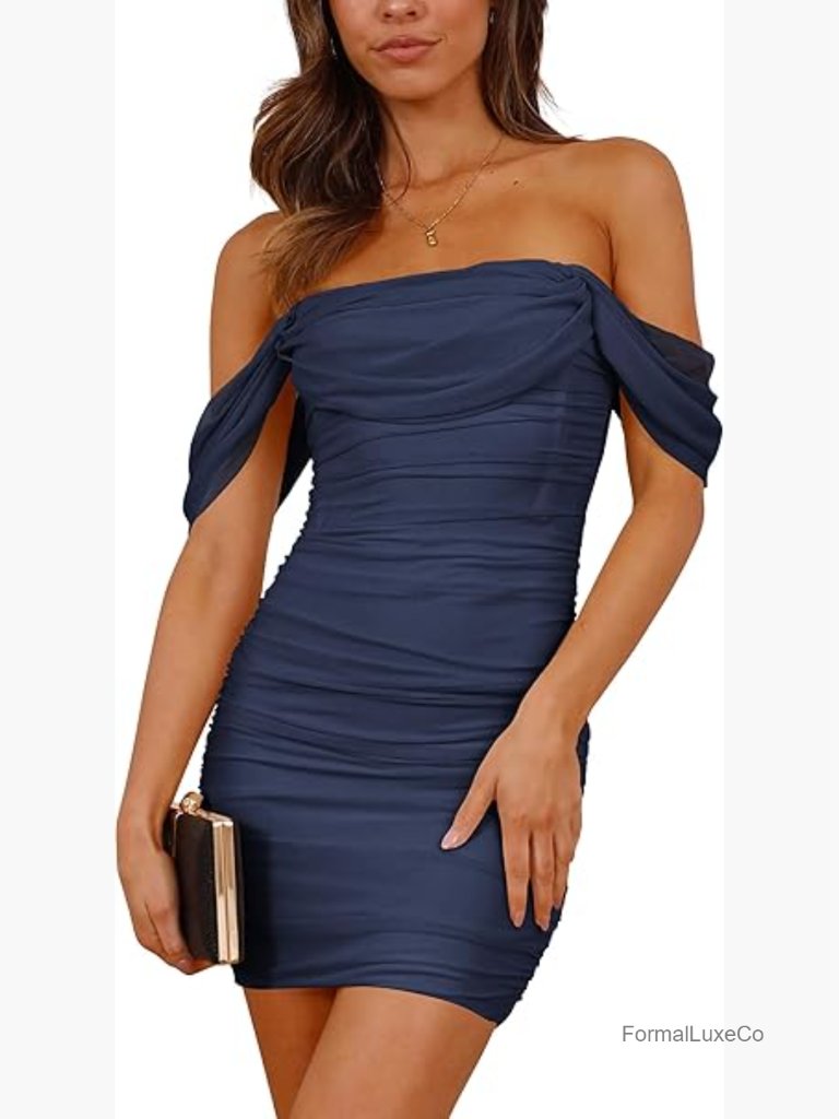 Off Shoulder Bodycon Mini Dress Ruched Backless Party Cocktail Dress